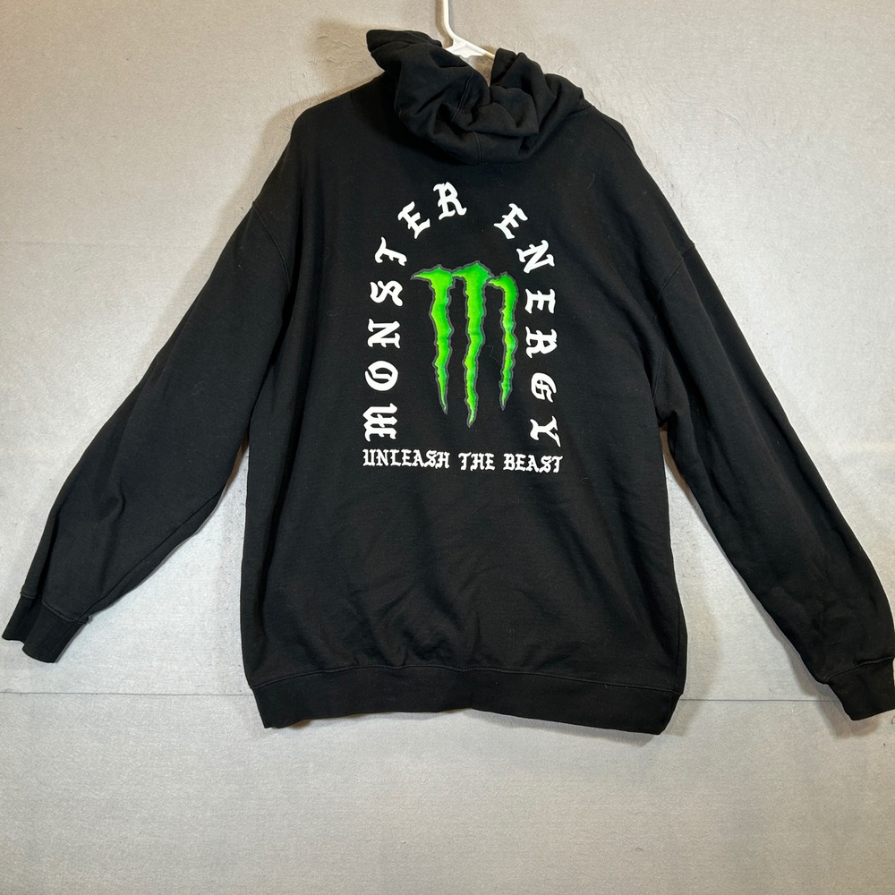 Monster Energy Hoodie Mens 2XL Black Unleash The Beast Full Zip Graphic
